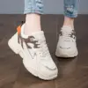 New White High Heels Sneakers Women's Chunky Shoes Wedge Sports Pink Platform Tennis Female Spring Autumn Thick Soled Footwear