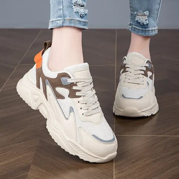 New White High Heels Sneakers Women's Chunky Shoes Wedge Sports Pink Platform Tennis Female Spring Autumn Thick Soled Footwear
