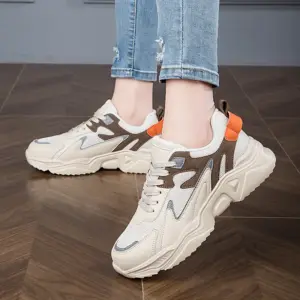 New White High Heels Sneakers Women's Chunky Shoes Wedge Sports Pink Platform Tennis Female Spring Autumn Thick Soled Footwear