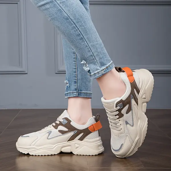 New White High Heels Sneakers Women's Chunky Shoes Wedge Sports Pink Platform Tennis Female Spring Autumn Thick Soled Footwear