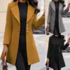 SM1042 Custom LOGO Mid-length Korean Version Wool Lapel Thin Winter Coat Solid Color Slim Ladies Woolen Coats for Women