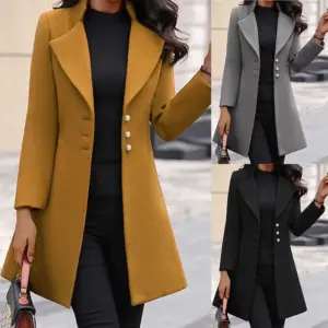 SM1042 Custom LOGO Mid-length Korean Version Wool Lapel Thin Winter Coat Solid Color Slim Ladies Woolen Coats for Women