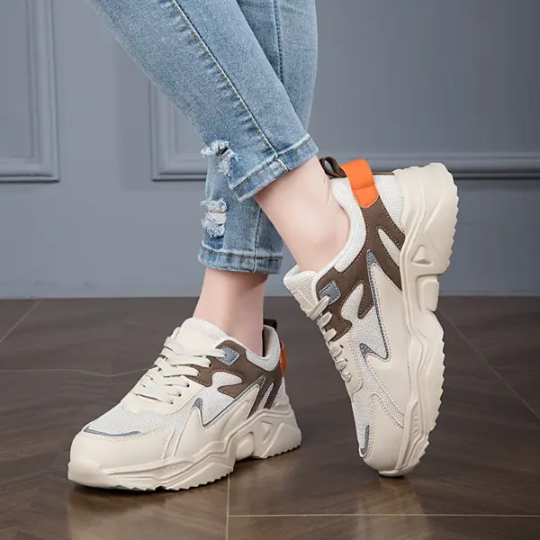 New White High Heels Sneakers Women's Chunky Shoes Wedge Sports Pink Platform Tennis Female Spring Autumn Thick Soled Footwear