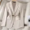 Women Lady Suit Coat Long Sleeve with Belt Office Lady Jacket Solid Color Tops Suit Lapel Lapel V-neck Elegant Coat