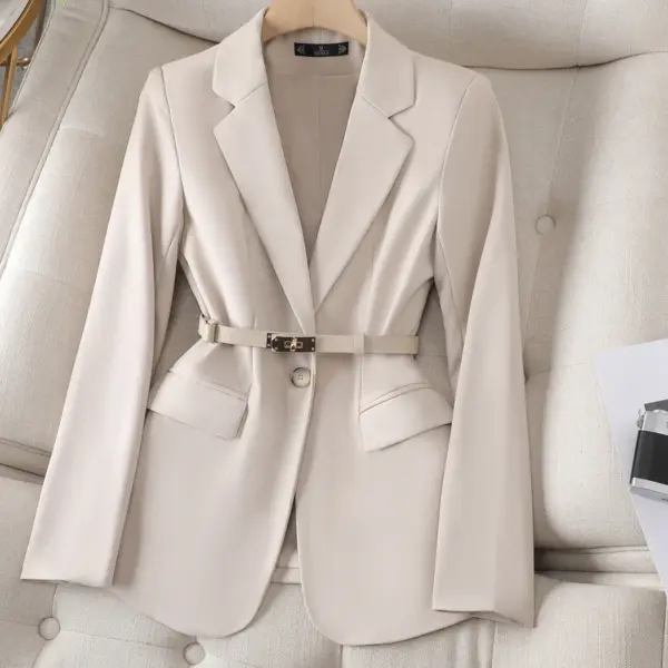 Women Lady Suit Coat Long Sleeve with Belt Office Lady Jacket Solid Color Tops Suit Lapel Lapel V-neck Elegant Coat