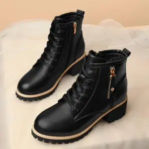 Women Ankle Boots 2025 New Design Round Toe Fashion Martin Boots Trend Thick Heels Boots Women Shoes