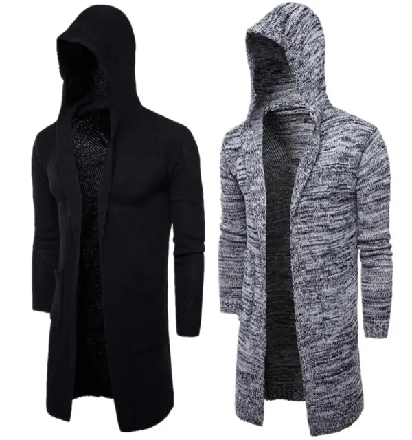 New Style Wholesale Knitted  Fashion Men's Long Sleeves Knitwear Coat Autumn Winter Long Length Cardigan Hoodie Sweater