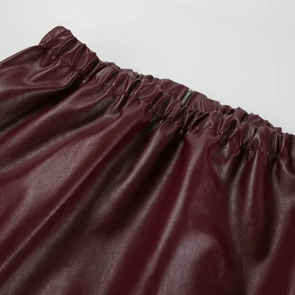 OOTN Autumn Winter Burgundy Ladies Jacket Leather Lapel Warm Coat Fashion Women Simple Burgundy PU Jacket Coat With Zip