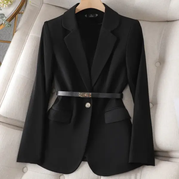Women Lady Suit Coat Long Sleeve with Belt Office Lady Jacket Solid Color Tops Suit Lapel Lapel V-neck Elegant Coat