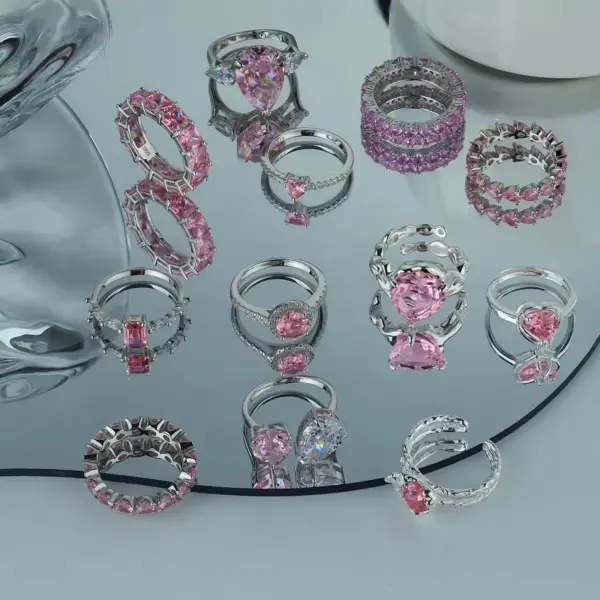 Dylam Luxury Wedding Zirconia Gemstone Jewelry Plated Rhodium Pink Diamond Heart-Shaped Engagement 925 Sterling Silver Rings