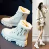 YiXin Fall Winter Boots for Women 2022 Thickened Warm Soft Plain Color Leather Boots Women Shoes