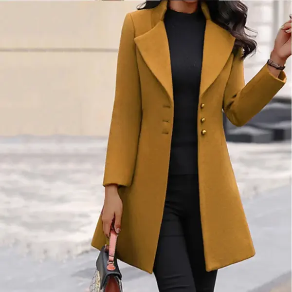 SM1042 Custom LOGO Mid-length Korean Version Wool Lapel Thin Winter Coat Solid Color Slim Ladies Woolen Coats for Women