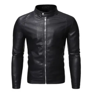 High Quality Classic Biker Motorcycle Pu Faux Blazer Slim Fit Windproof Black Leather Jacket for Mens Chaqueta De Cuero