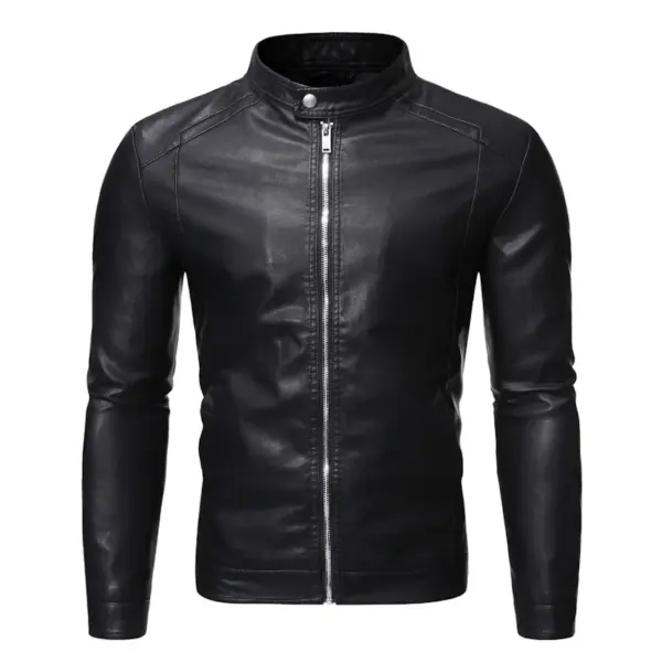 High Quality Classic Biker Motorcycle Pu Faux Blazer Slim Fit Windproof Black Leather Jacket for Mens Chaqueta De Cuero