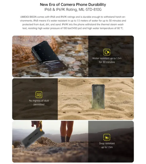 New Arrival 2021 Original Android Smart Phone UMIDIGI BISON 8GB+128GB 6.3inch Rugged Waterproof Dustproof Shockproof Cell Phone