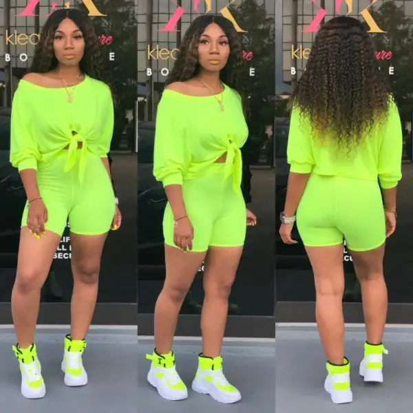 Wholesale Summer Short Reflective Sexy Trendy Neon Two Piece Set for Woman Clothing Women Short Sets Drop Shipping