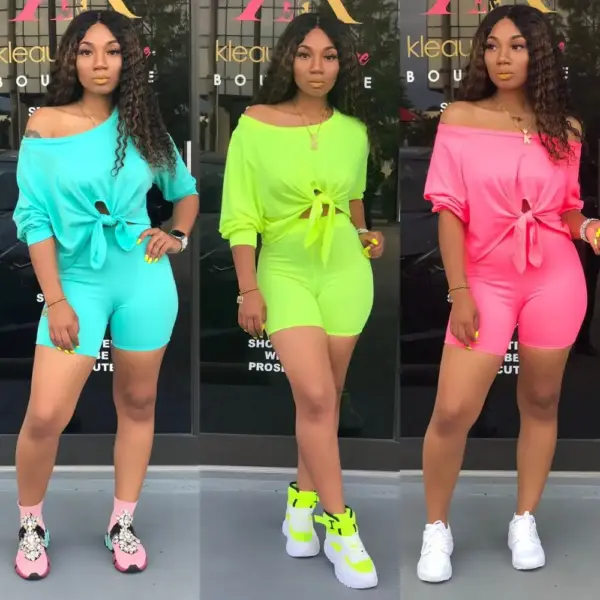 Wholesale Summer Short Reflective Sexy Trendy Neon Two Piece Set for Woman Clothing Women Short Sets Drop Shipping
