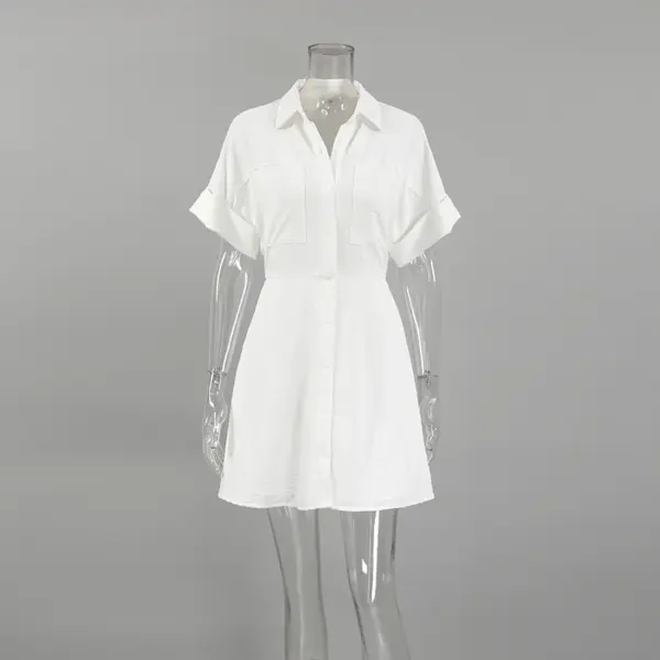 OOTN A-line Dress Women's Clothing 2024 New Dress Women's Summer Short Sleeved Lapel Shirt Streetwear Dresses White
