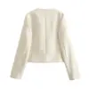 Women 2024 Autumn Winter Small Fragrance Fashion Coat Button-Decorated Round Neck Solid Color Short Suit Jacket