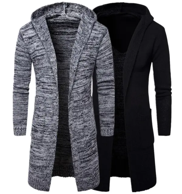 New Style Wholesale Knitted  Fashion Men's Long Sleeves Knitwear Coat Autumn Winter Long Length Cardigan Hoodie Sweater