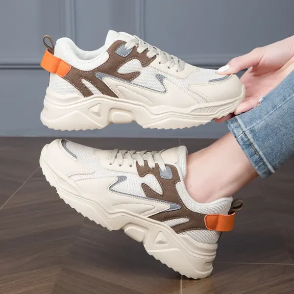 New White High Heels Sneakers Women's Chunky Shoes Wedge Sports Pink Platform Tennis Female Spring Autumn Thick Soled Footwear