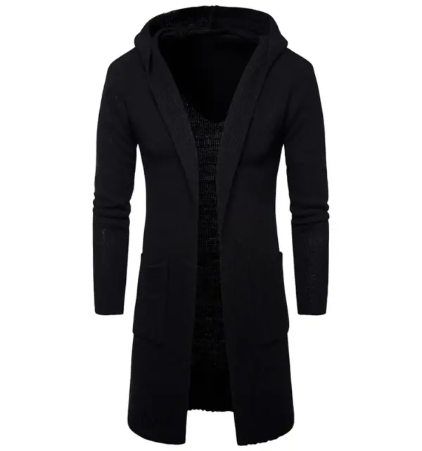 New Style Wholesale Knitted  Fashion Men's Long Sleeves Knitwear Coat Autumn Winter Long Length Cardigan Hoodie Sweater