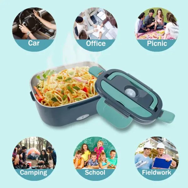 B10-1292 Amz Top Seller 1.5L Stainless Steel Portable Electric Food Container Heating Lunch Box Food Warmer with Carry Bag