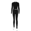 Custom Logo Women Clothing Women's 2 Pieces Outfits Solid Ribbed Cropped Long Sleeves Shirt Legging Pants Set Sweatsuit Set