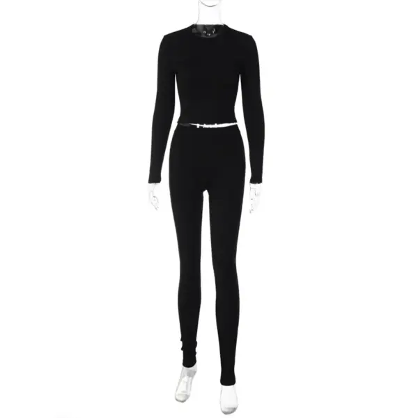Custom Logo Women Clothing Women's 2 Pieces Outfits Solid Ribbed Cropped Long Sleeves Shirt Legging Pants Set Sweatsuit Set