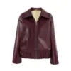 OOTN Autumn Winter Burgundy Ladies Jacket Leather Lapel Warm Coat Fashion Women Simple Burgundy PU Jacket Coat With Zip