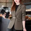 Women Lady Suit Coat Long Sleeve with Belt Office Lady Jacket Solid Color Tops Suit Lapel Lapel V-neck Elegant Coat