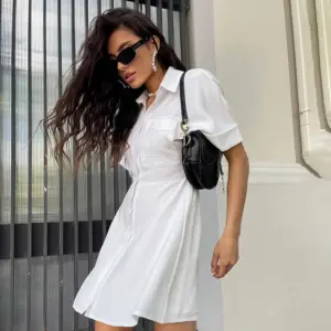 OOTN A-line Dress Women's Clothing 2024 New Dress Women's Summer Short Sleeved Lapel Shirt Streetwear Dresses White