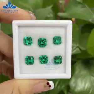 FancyJewelry in Stock Top Quality  Colombia Lab Grown Emerald Asscher Cut 6x6mm Loose Gemstone  Wholesale