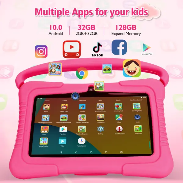 Tableta Android de 7 pulgadas para niños pequeños, económica, con control parental, WiFi, 2 GB, 32 GB, educativa, con funda a prueba de niños.