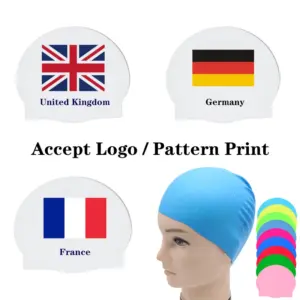 Stock Bulk 50g Silicone Waterproof Swim Cap Custom logo National Flag Print Swim Caps Sports Professional Swimming Cap