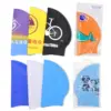 Stock Bulk 50g Silicone Waterproof Swim Cap Custom logo National Flag Print Swim Caps Sports Professional Swimming Cap