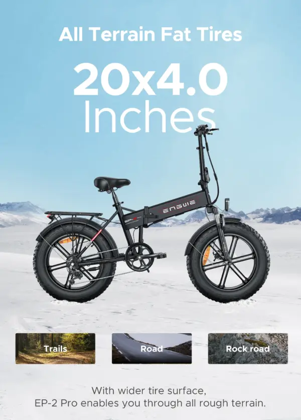 ENGWE EP 2 PRO 250W Folding Electric Bike for Adults 20" *4.0" Fat Tire Mountain Beach Bicycles 48V13AH Battery