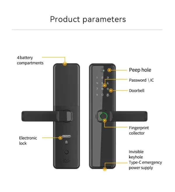 Camera Tuya Wifi App Smart Door Lock Remote Cat-eye Biometric Fingerprint Digital Lock Key Nfc Rfid Code Phone Unlock Smart Lock