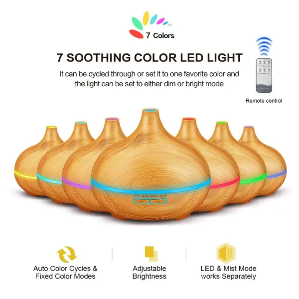 Newest 500ml Remote Control Electric Aromatherapy Essential Oil Wood Aromatic 7 Led Color Air Humidifier Aroma Diffuser Difuser