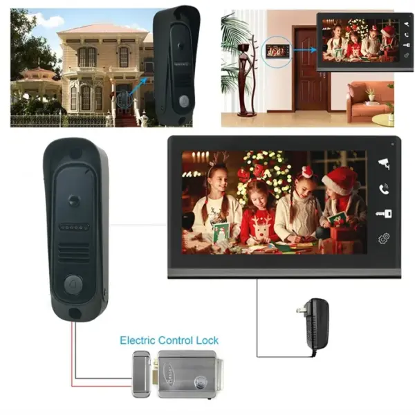 Wired Video Doorbell Intercom System Apartment Intercom Kit with 7 Inch Color Monitor and HD Camera Night Vision for Home