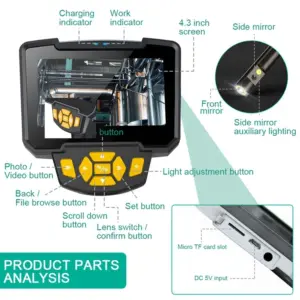 5.5mm 1m Dual Cameras Industrial Borescope Handheld Storm Drain Inspection Camera 4.3 Inch HD Display Pipe Endoscope
