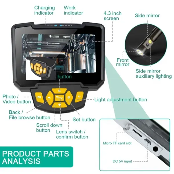 5.5mm 1m Dual Cameras Industrial Borescope Handheld Storm Drain Inspection Camera 4.3 Inch HD Display Pipe Endoscope