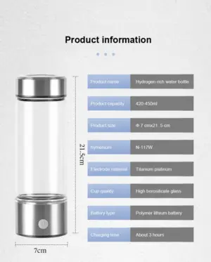 YenvQee 2025 New Customizable Type C Charging Glass Body SPE/PEM Electrolytic Alkaline Hydrogen Rich Water Generator Bottle