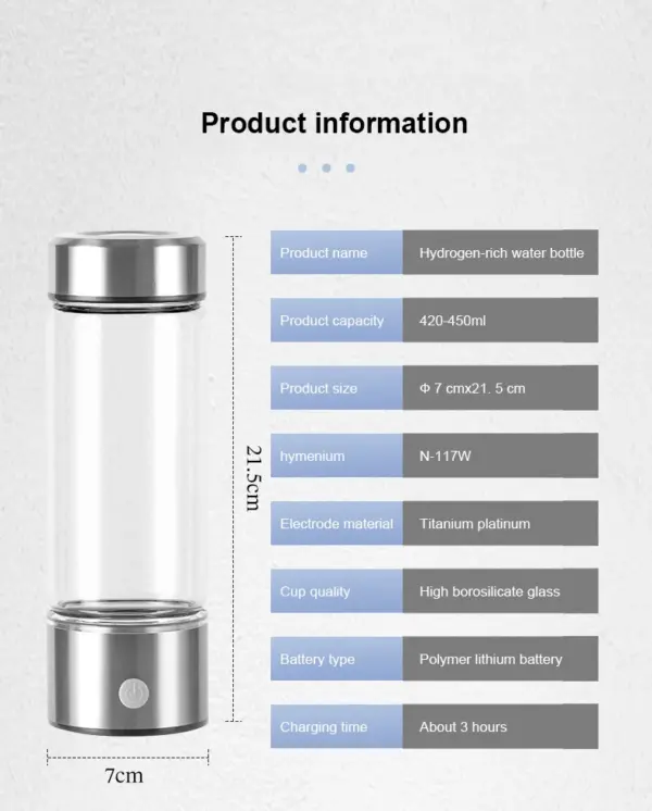 YenvQee 2025 New Customizable Type C Charging Glass Body SPE/PEM Electrolytic Alkaline Hydrogen Rich Water Generator Bottle