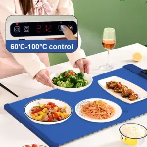 Portable Electric Warming Tray Foldable Keep Food Warm Heating Mat Silicone Food Warming Mat Color Box Coil English 4 Burners