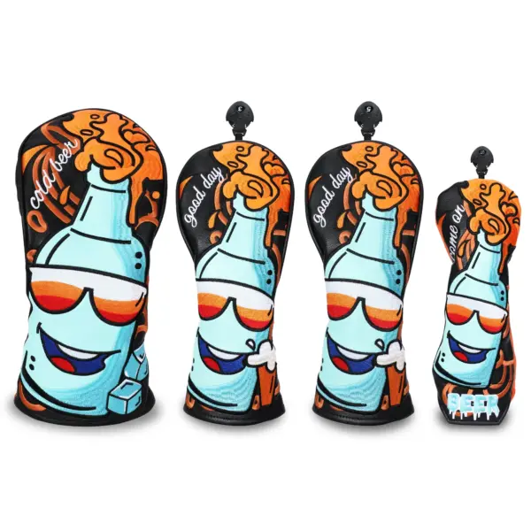 OEM Custom Logo Manufacturer Wholesale Driver Club Accessories Head Covers Embroidery Black Premium Golf PU Leather Headcover