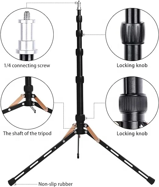 Fosoto Mini Photography Light Stand Aluminum Alloy Portable Light Tripod Stand  Stand for Camcorder Camera  with Carry Bag