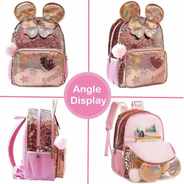 Dropshipping Backpack for Girls Kids Schoolbag Set with Lunch Bag  for Elementary Students Travel Sequin Primary School Backpack