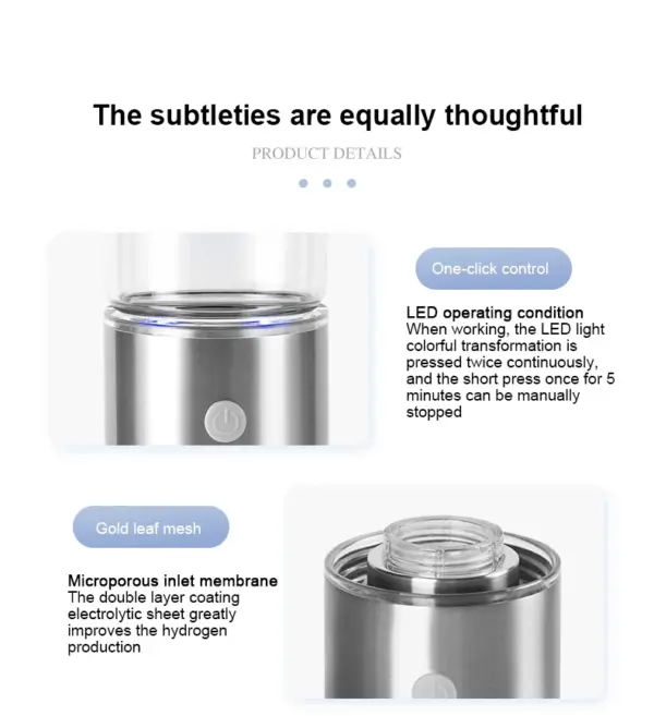 YenvQee 2025 New Customizable Type C Charging Glass Body SPE/PEM Electrolytic Alkaline Hydrogen Rich Water Generator Bottle