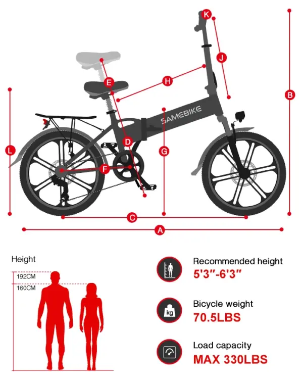 SAMEBIKE Free Shipping Ebike Electric City Bike 48v Voltage Integrated Lithium Battery 20 Inch Electric Folding Bicycle